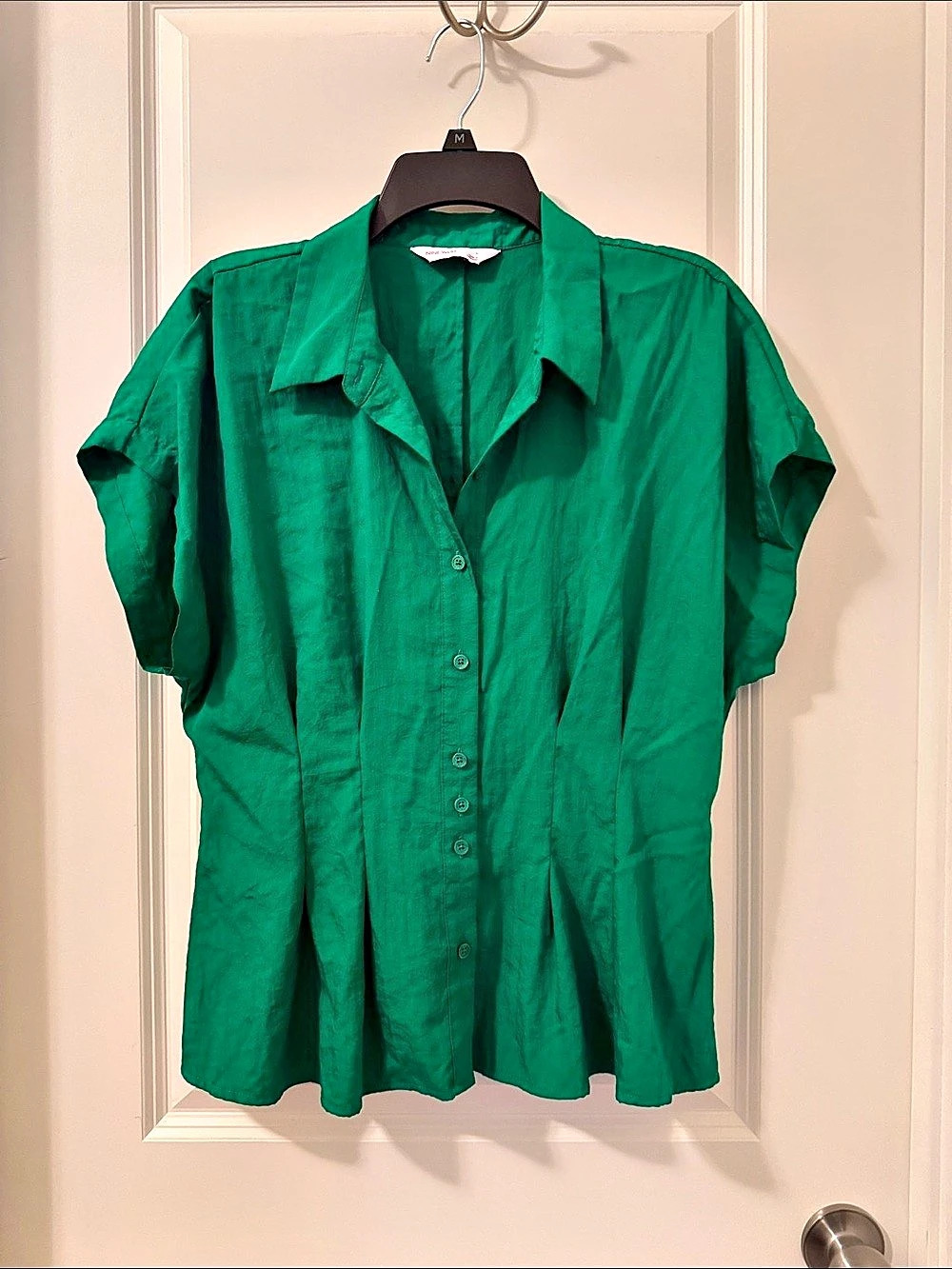 Nine West Fit and Flare Button Up Shirt Green Blouse Size Large